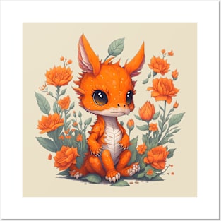 Cute Orange Dragon Posters and Art